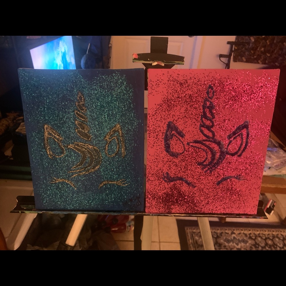 Glitter unicorn paintings(3) All 8X10